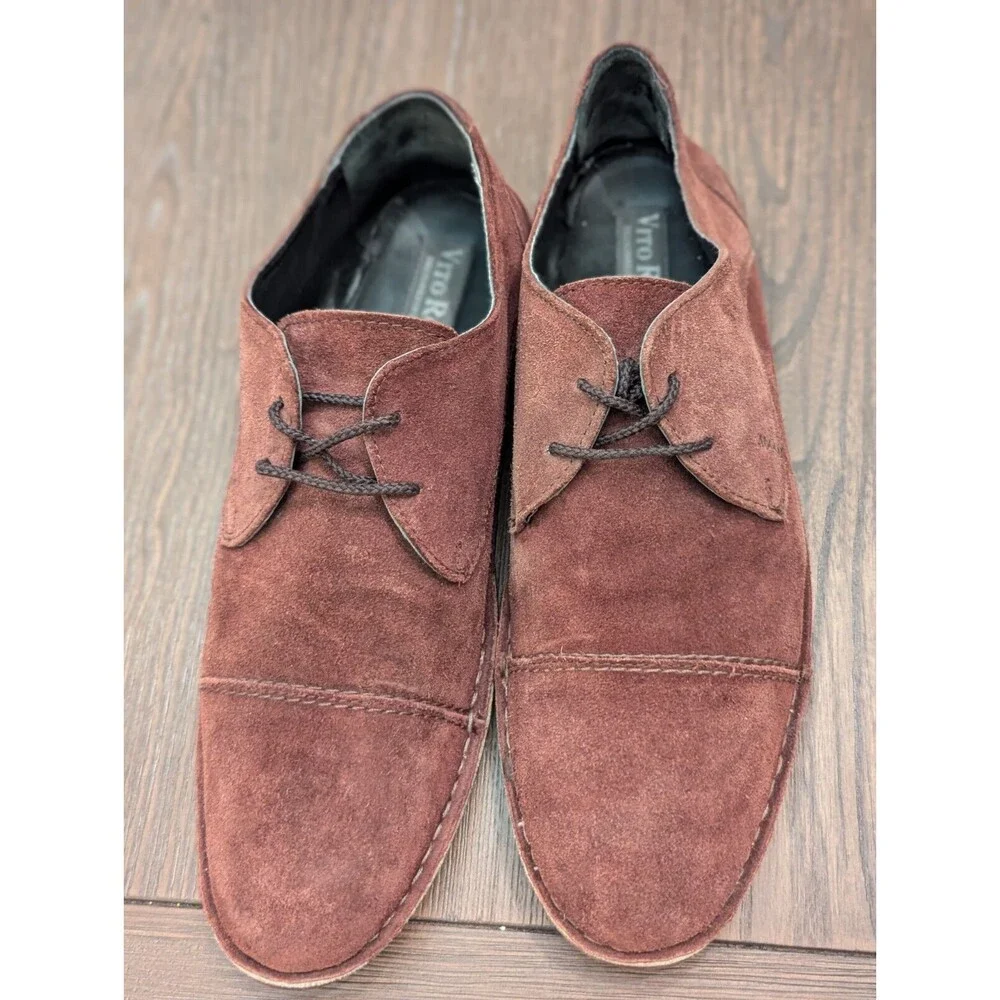 Vito Rossi Suede Loafers Mens 11 Brown Oxford Cap Toe Lace Up Espresso Brown